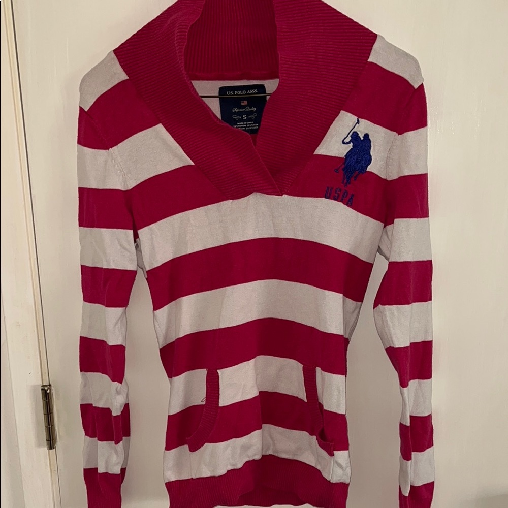 U.S. Polo Assn. Women's Pink and White Striped Sweater (s)